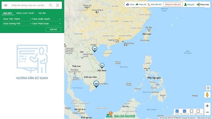 Bản đồ giá nhà đất theo khu vực chi tiết nhất