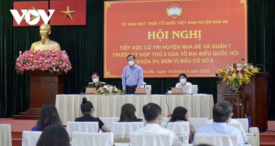 Tổ Đại biểu Quốc hội đơn vị 9 tiếp xúc cử tri huyện Nhà Bè và quận 7, TP.HCM - Ảnh: ITN.